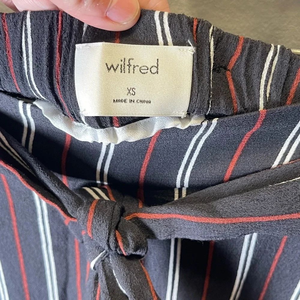 Aritzia Wilfred Women's Striped Pull-On Cropped Wide Leg Front Tie‎ Pant Size XS